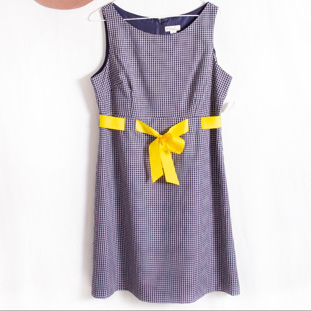 Kim Rogers Blue White Checkered Yellow Ribbon Dress